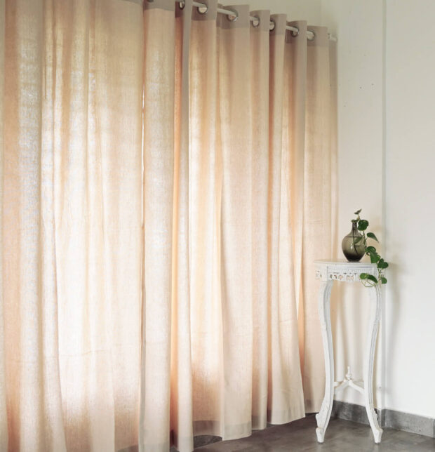 Solid Cotton Curtain Ivory Beige