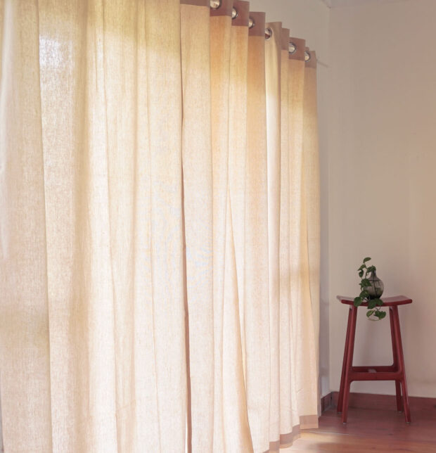 Solid Cotton Curtain Ivory Beige