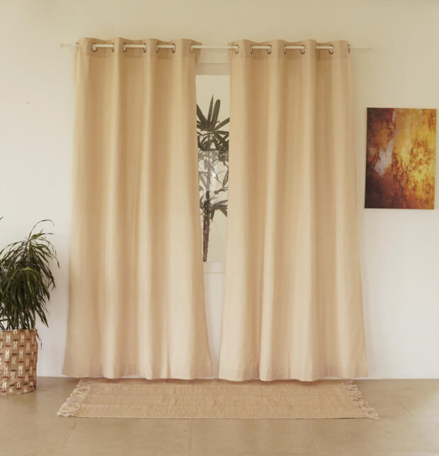 Solid Cotton Curtain Ivory Beige