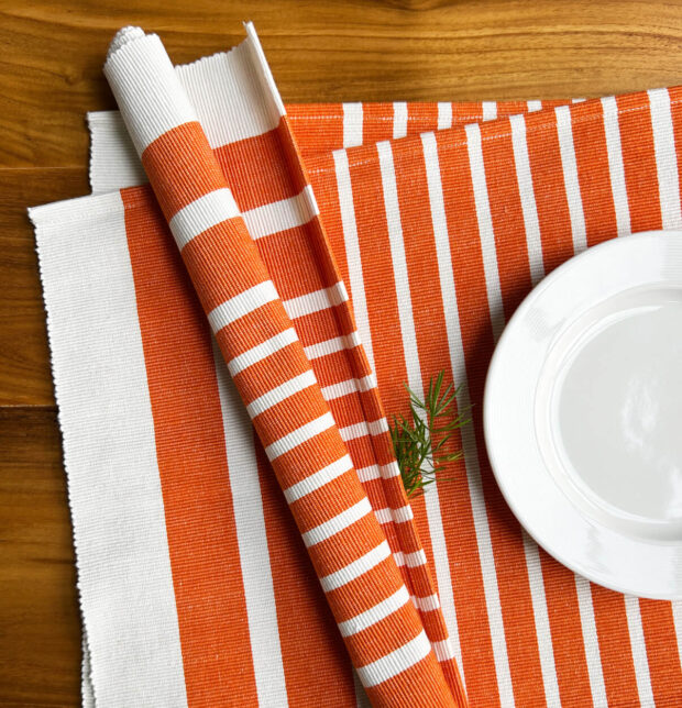 Coastal Lines Cotton Tablemats Orange - Set of 6