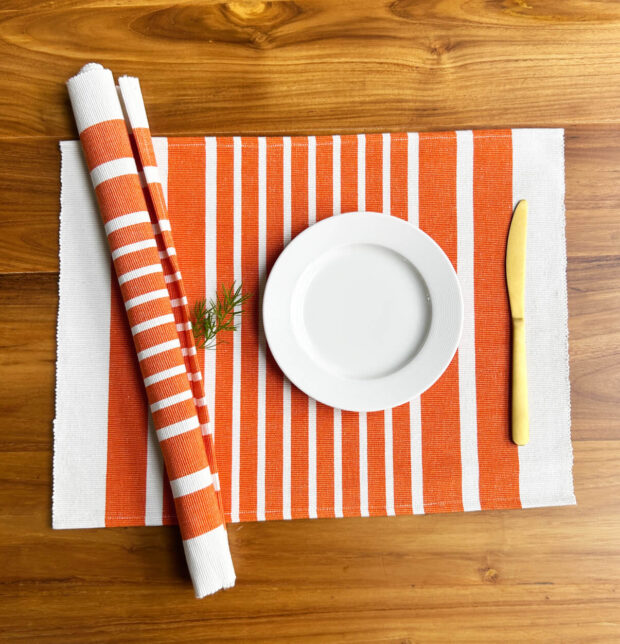 Coastal Lines Cotton Tablemats Orange - Set of 6