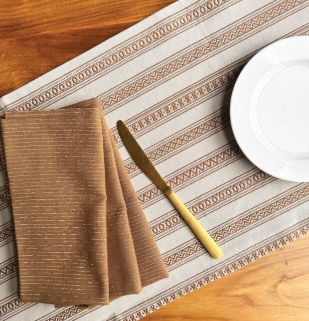 Vintage Weave Cotton Table Runner Beige/Brown