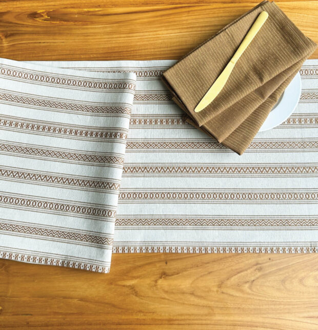 Vintage Weave Cotton Table Runner Beige/Brown