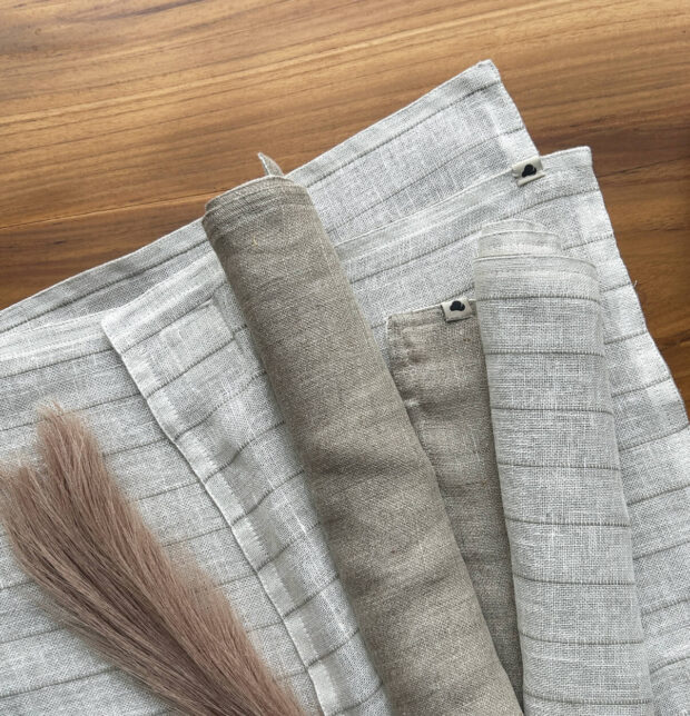 Classic Stripe White / Silver Reversible Linen Table Mats - Set of 6