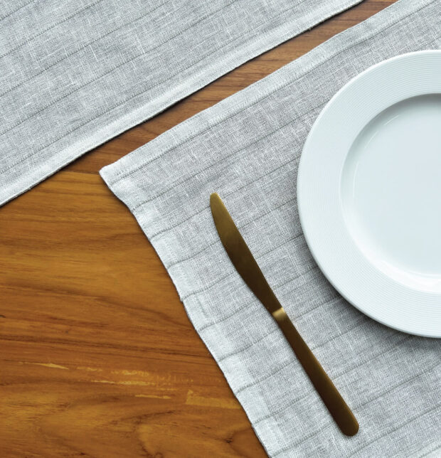 Classic Stripe White / Silver Reversible Linen Table Mats - Set of 6