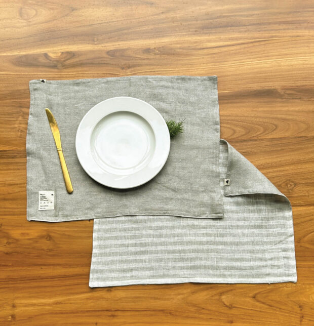 Twin Stripe Silver / White Reversible Linen Table Mats - Set of 6