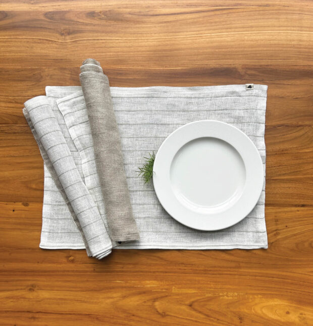Classic Stripe White / Silver Reversible Linen Table Mats - Set of 6