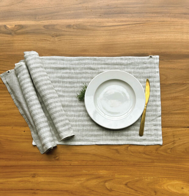 Twin Stripes Silver Linen Tablemats & Pigeon Grey Napkins Combo