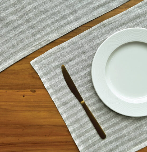 Twin Stripes Silver Linen Tablemats & Pigeon Grey Napkins Combo