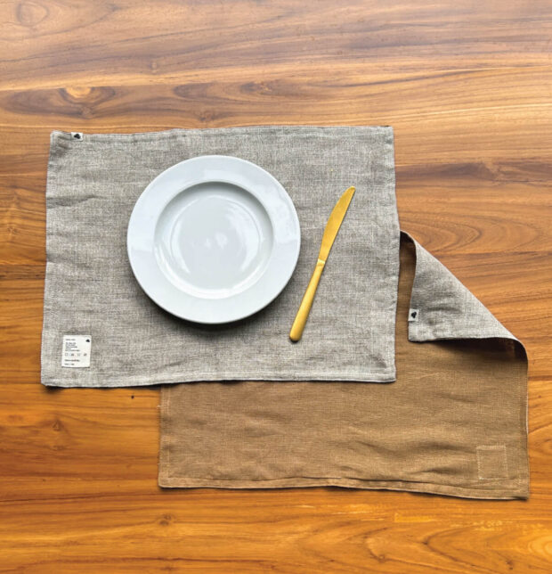 Toffee Brown/ Beige Reversible Linen Table Mats - Set of 6