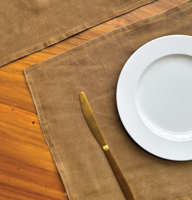 Toffee Brown/ Beige Reversible Linen Table Mats - Set of 6