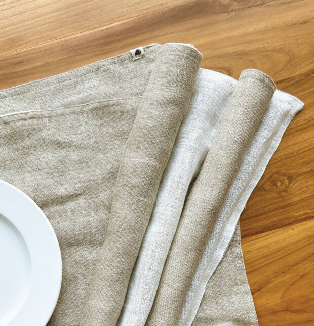 Vanilla White /Beige Reversible Linen Table Mats - Set of 6
