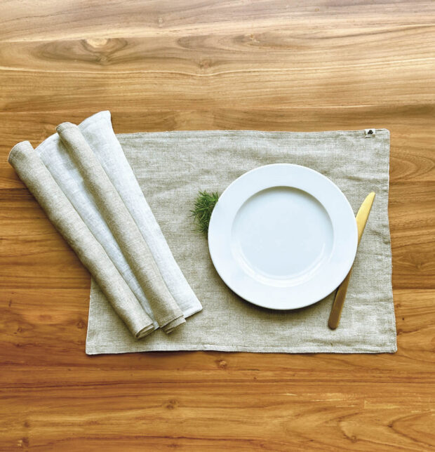 Vanilla White /Beige Reversible Linen Table Mats - Set of 6