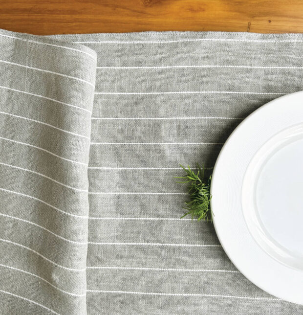 Classic Stripe Grey / White Reversible Linen Table Runner