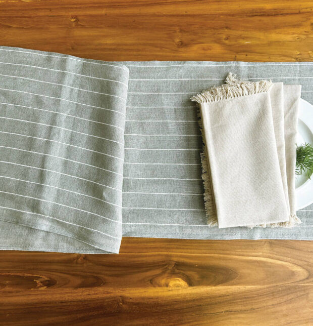 Classic Stripe Grey / White Reversible Linen Table Runner