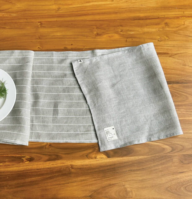 Classic Stripe Grey / White Reversible Linen Table Runner