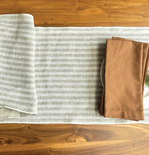 Twin Stripe Beige / White Reversible Linen Table Runner