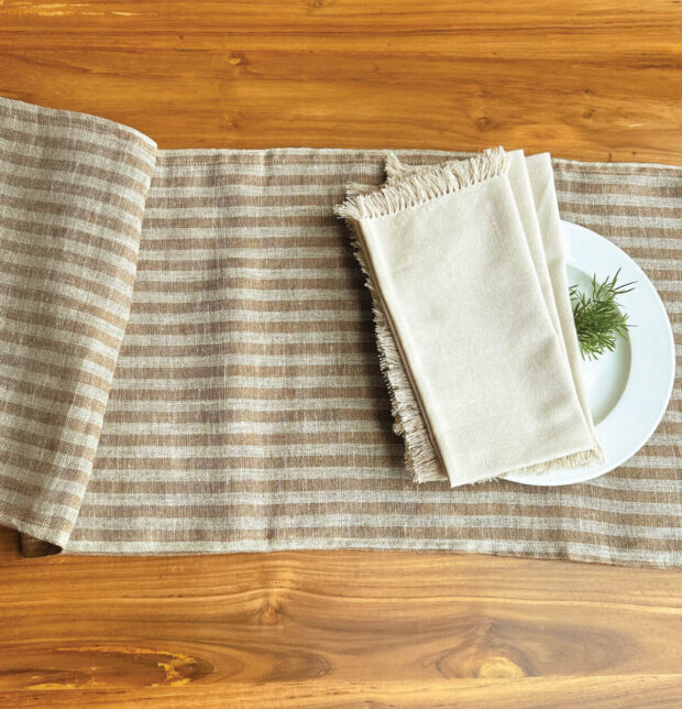 Twin Stripe Beige / Orange Reversible Linen Table Runner