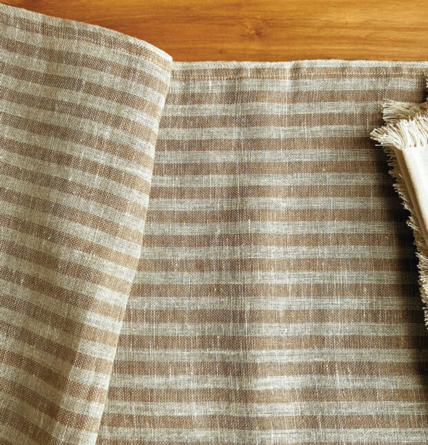 Twin Stripe Beige / Orange Reversible Linen Table Runner