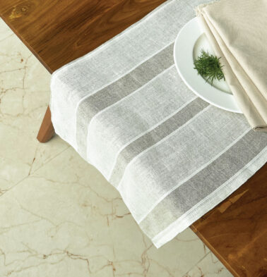 Shadow Stripe White / Beige Reversible Linen Table Runner