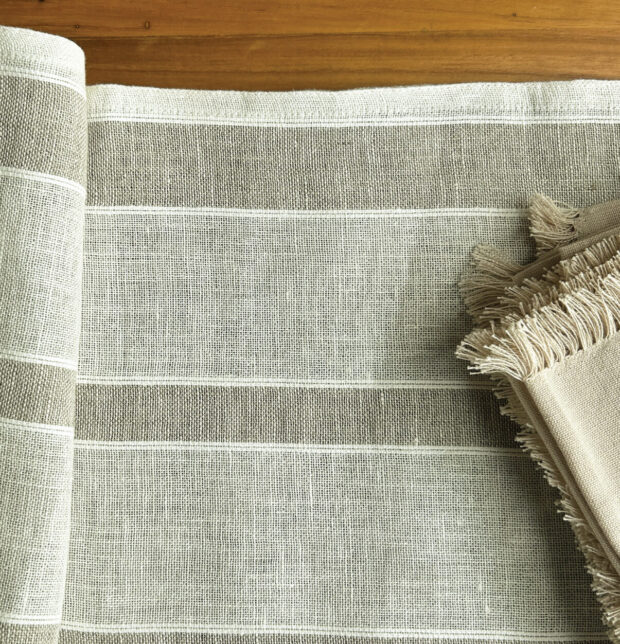 Shadow Stripe White / Beige Reversible Linen Table Runner