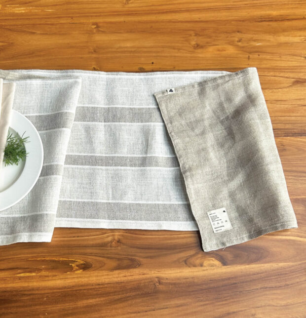 Shadow Stripe White / Beige Reversible Linen Table Runner