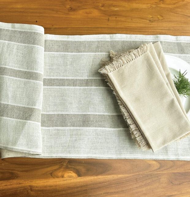 Shadow Stripe White / Beige Reversible Linen Table Runner