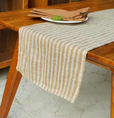 Twin Stripe Beige / Orange Reversible Linen Table Runner