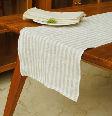 Twin Stripe Beige / White Reversible Linen Table Runner