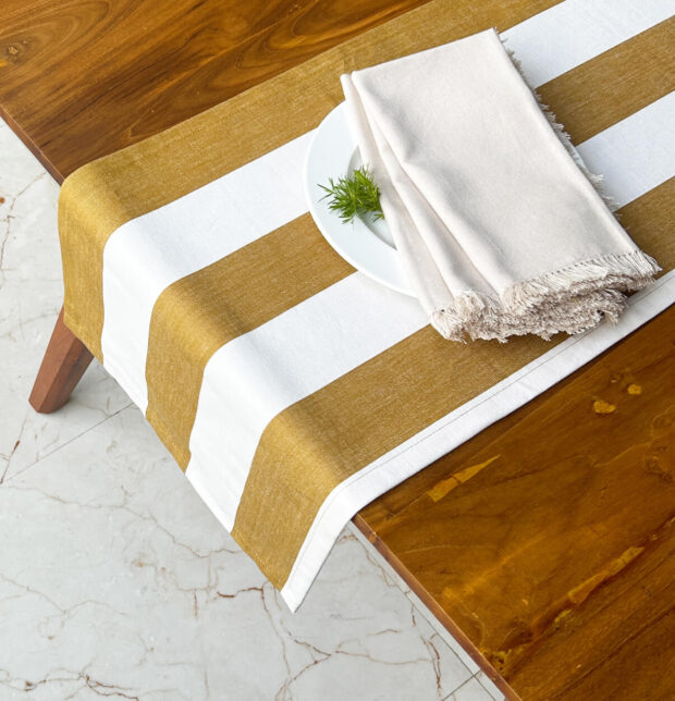 Cabana Stripes Cotton Table Runner Mustard/White