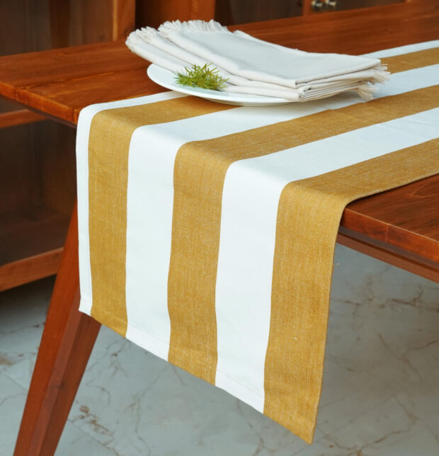 Cabana Stripes Cotton Table Runner Mustard/White