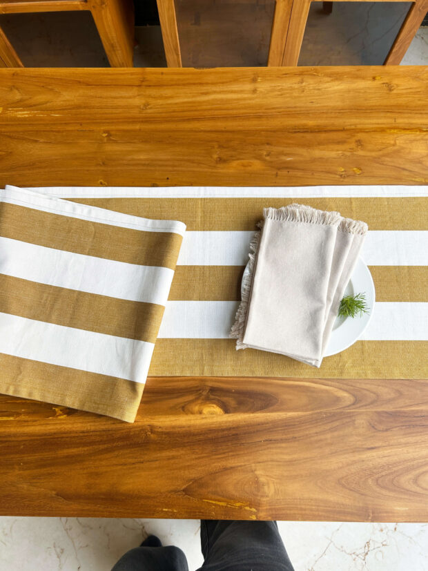 Cabana Stripes Cotton Table Runner Mustard/White