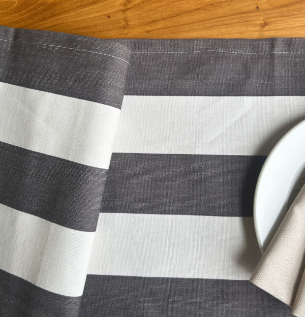 Cabana Stripes Cotton Table Runner Grey/White