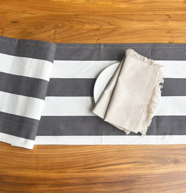 Cabana Stripes Cotton Table Runner Grey/White