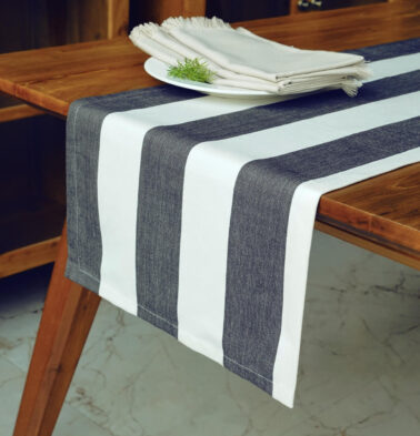 Cabana Stripes Cotton Table Runner Grey/White