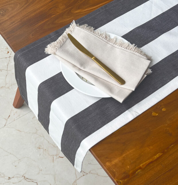 Cabana Stripes Cotton Table Runner Grey/White