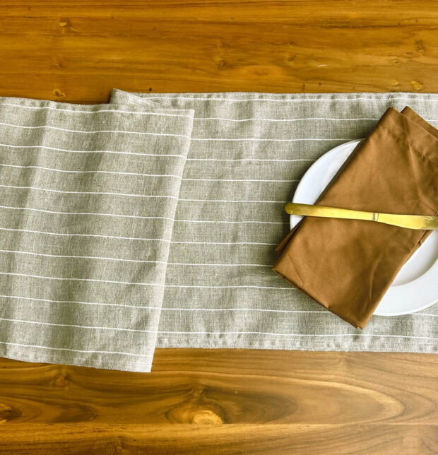 Classic Stripe Beige / White Reversible Linen Table Runner