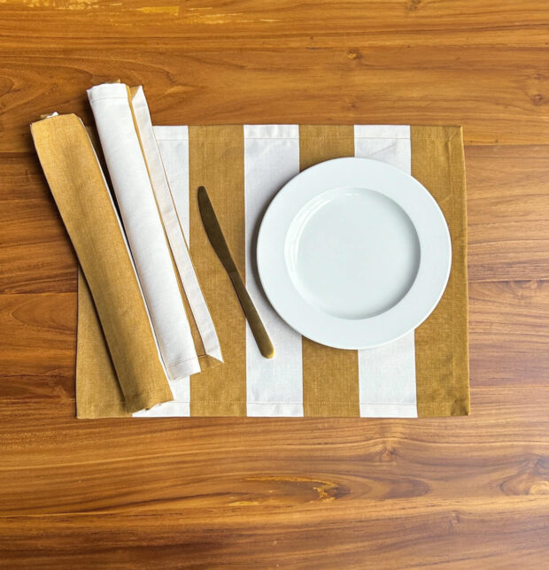 Cabana Stripes Cotton Table Mat Mustard/White- Set of 6