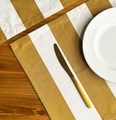 Cabana Stripes Cotton Table Mat Mustard/White- Set of 6