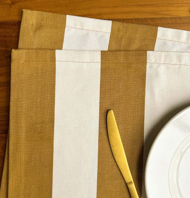 Cabana Stripes Cotton Table Mat Mustard/White- Set of 6
