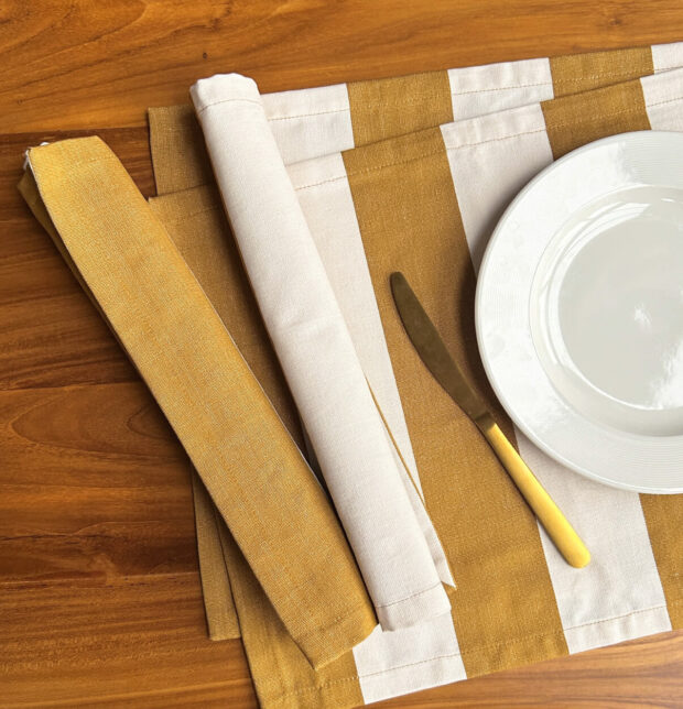 Cabana Stripes Cotton Table Mat Mustard/White- Set of 6