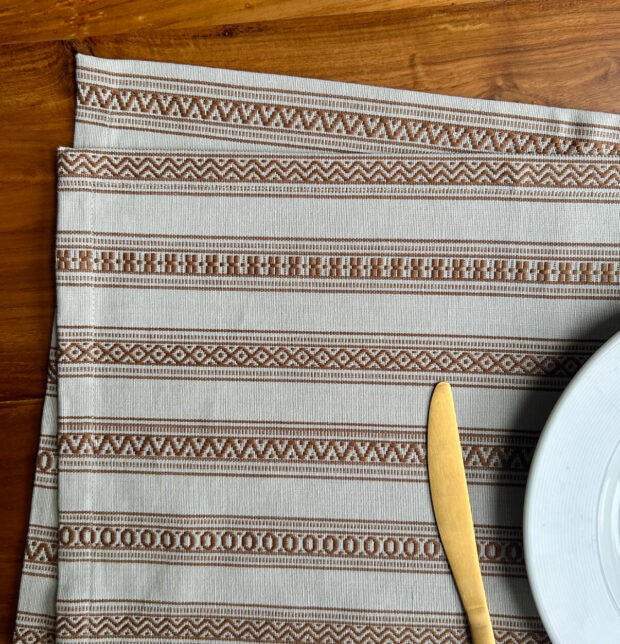 Vintage Weave Cotton Table Mats Beige/Brown - Set of 6