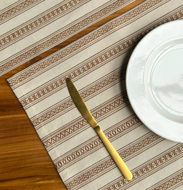 Vintage Weave Cotton Table Mats Beige/Brown - Set of 6