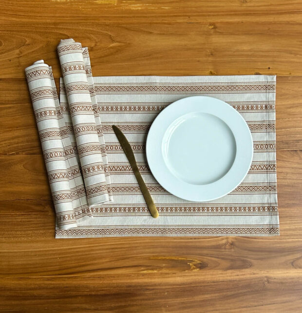 Vintage Weave Cotton Table Mats Beige/Brown - Set of 6