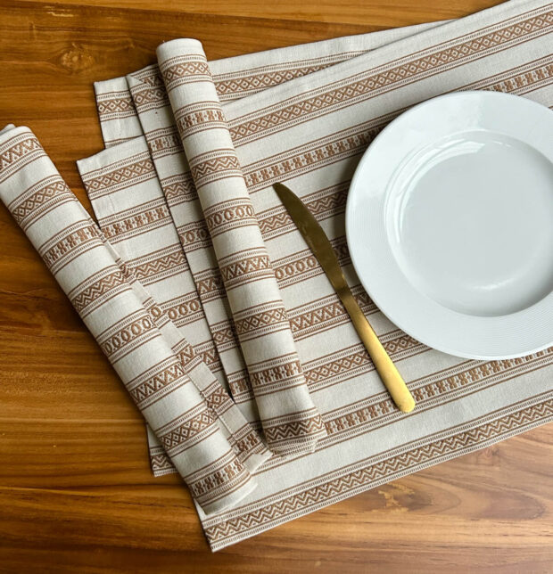 Vintage Weave Cotton Table Mats Beige/Brown - Set of 6