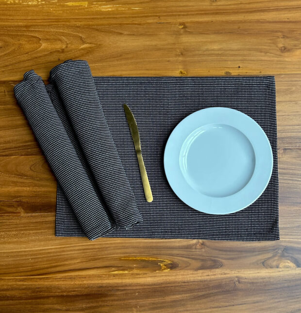 Dotted Stripes Cotton Table Mat Black - Set of 6