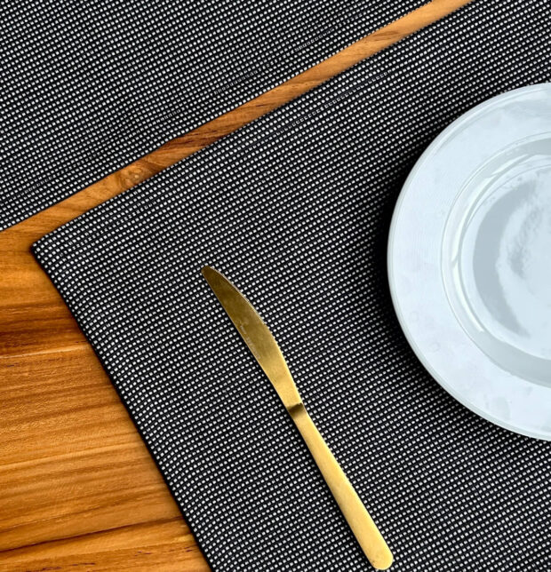 Dotted Stripes Cotton Table Mat Black - Set of 6