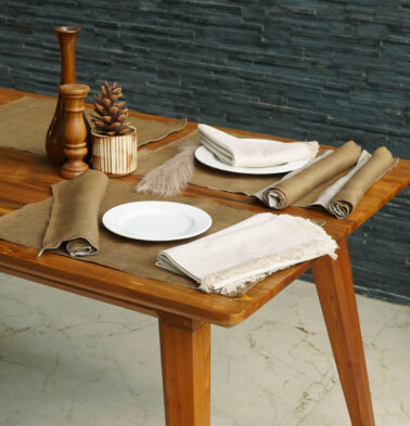 Toffee Brown Linen Tablemats & Beige Napkins Combo