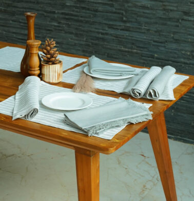 Twin Stripes Silver Linen Tablemats & Pigeon Grey Napkins Combo