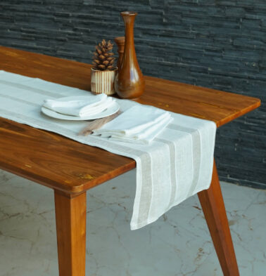 Shadow Stripes Linen Table Runner & White Napkins Combo